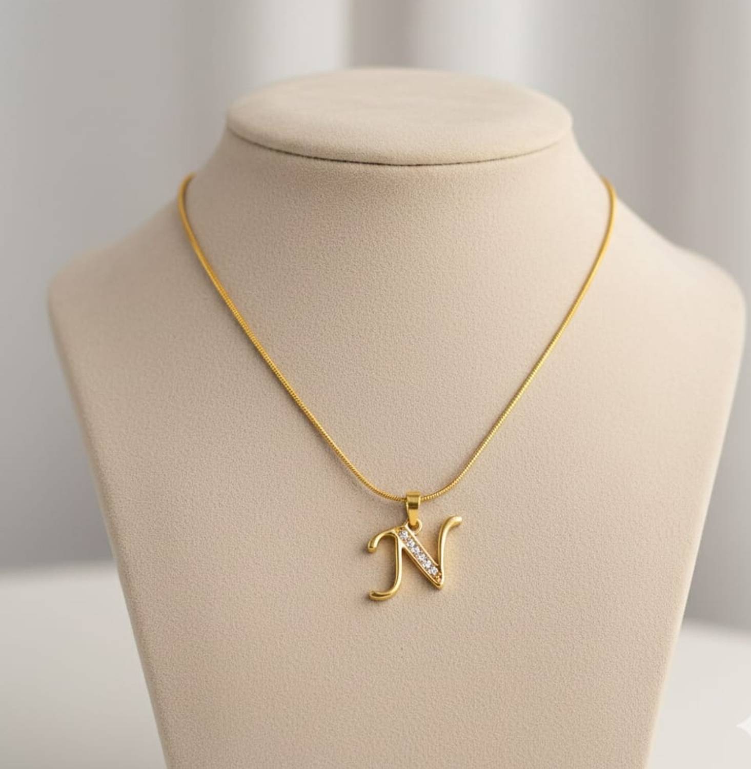 Alphabetstore N alphabet letter Gold-plated Cubic Zirconia Stainless Steel Pendant Set