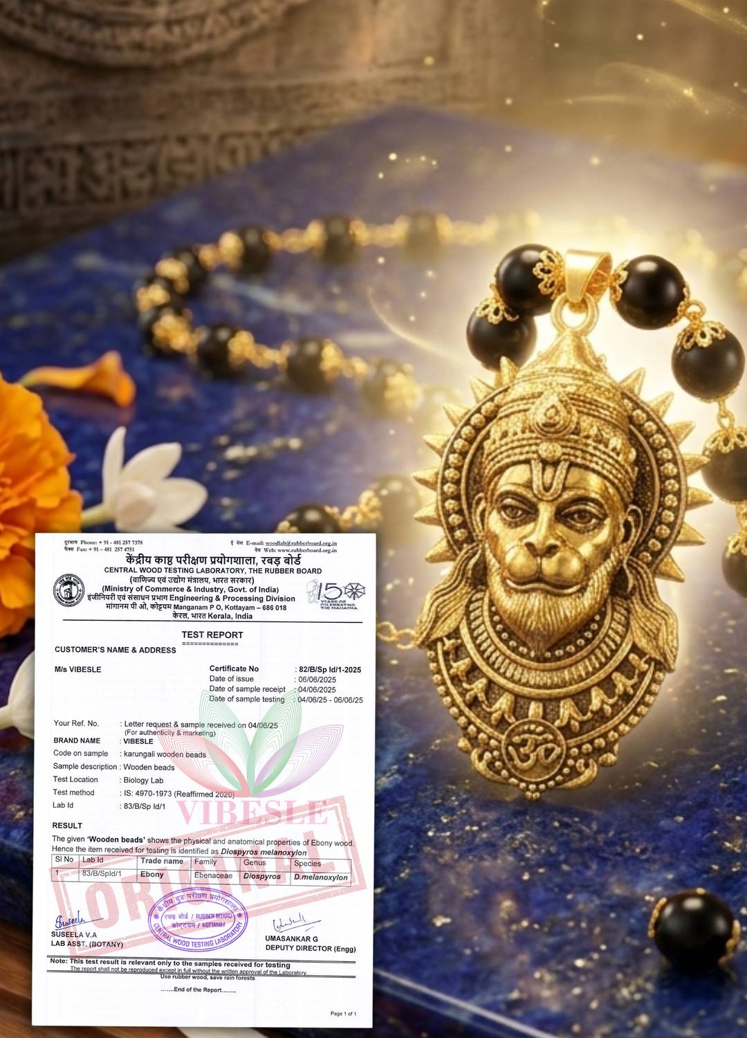 VIBESLE Golden Karungali Mala with Hanuman Locket - Image 1