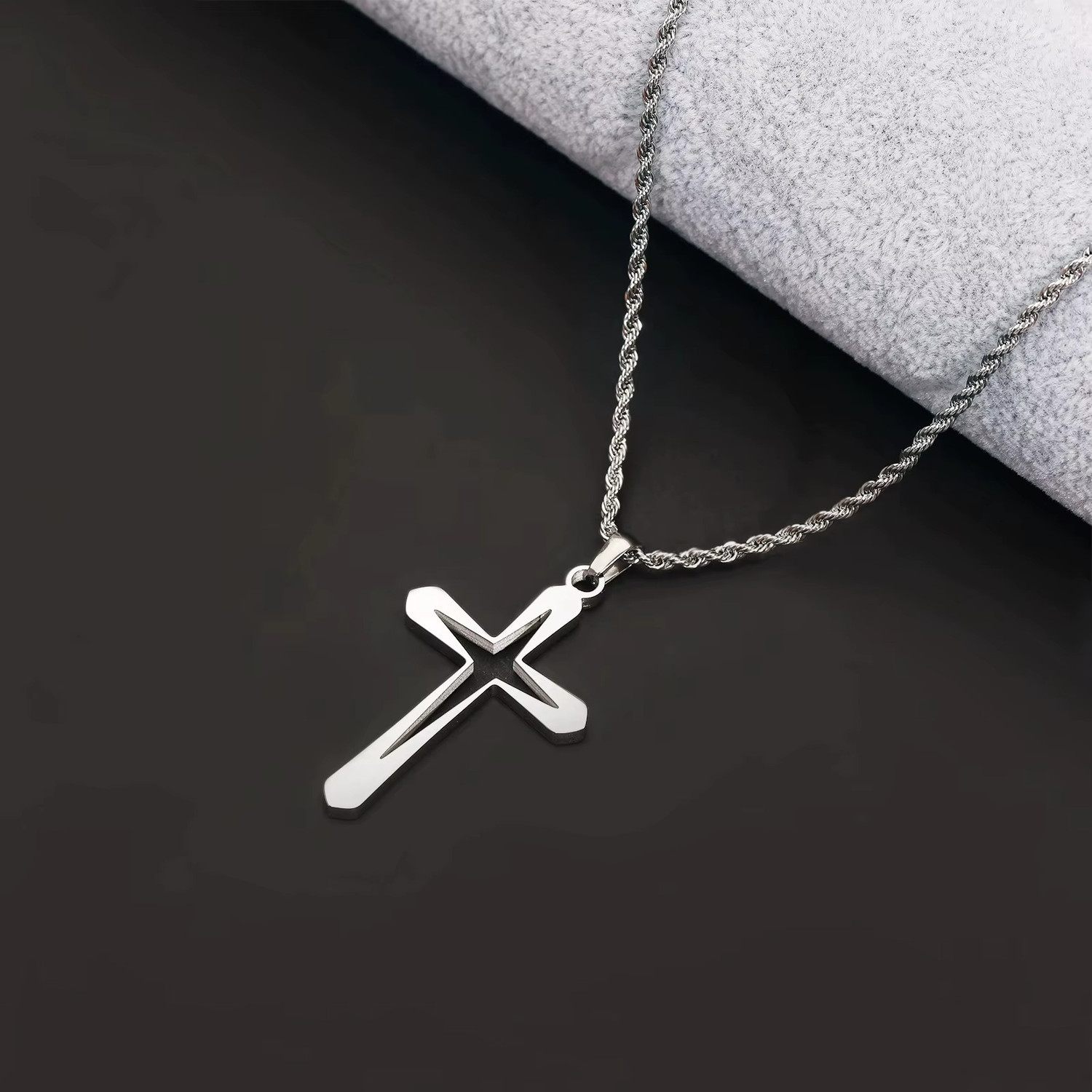 Image of impression Stainless Steel Jesus Christ Crucifix Cross Cutting Christian Pendant Silver Stainless Steel Pendant