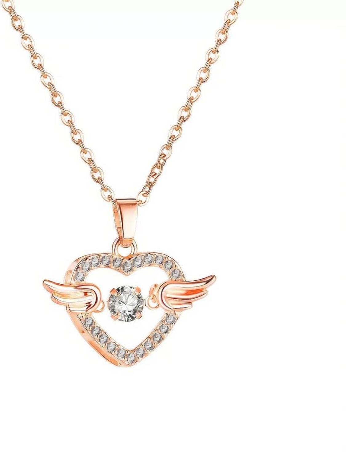 Capilite Heart With Angel Wing Gold-plated Zircon Copper, Alloy Pendant