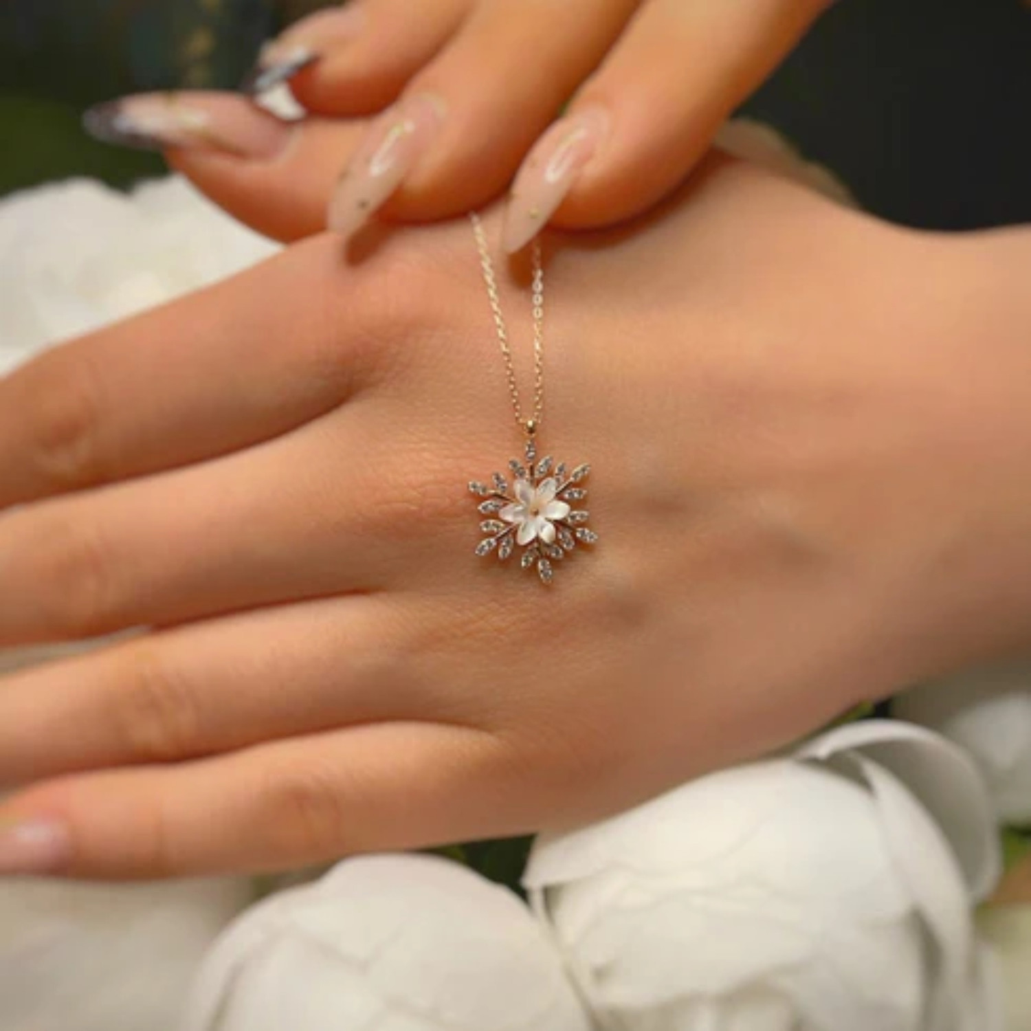 Image of Zarkan Certified | 925 Hallmark | Silver Snow Flower Rose Gold Pendant Rhodium Cubic Zirconia Silver Pendant