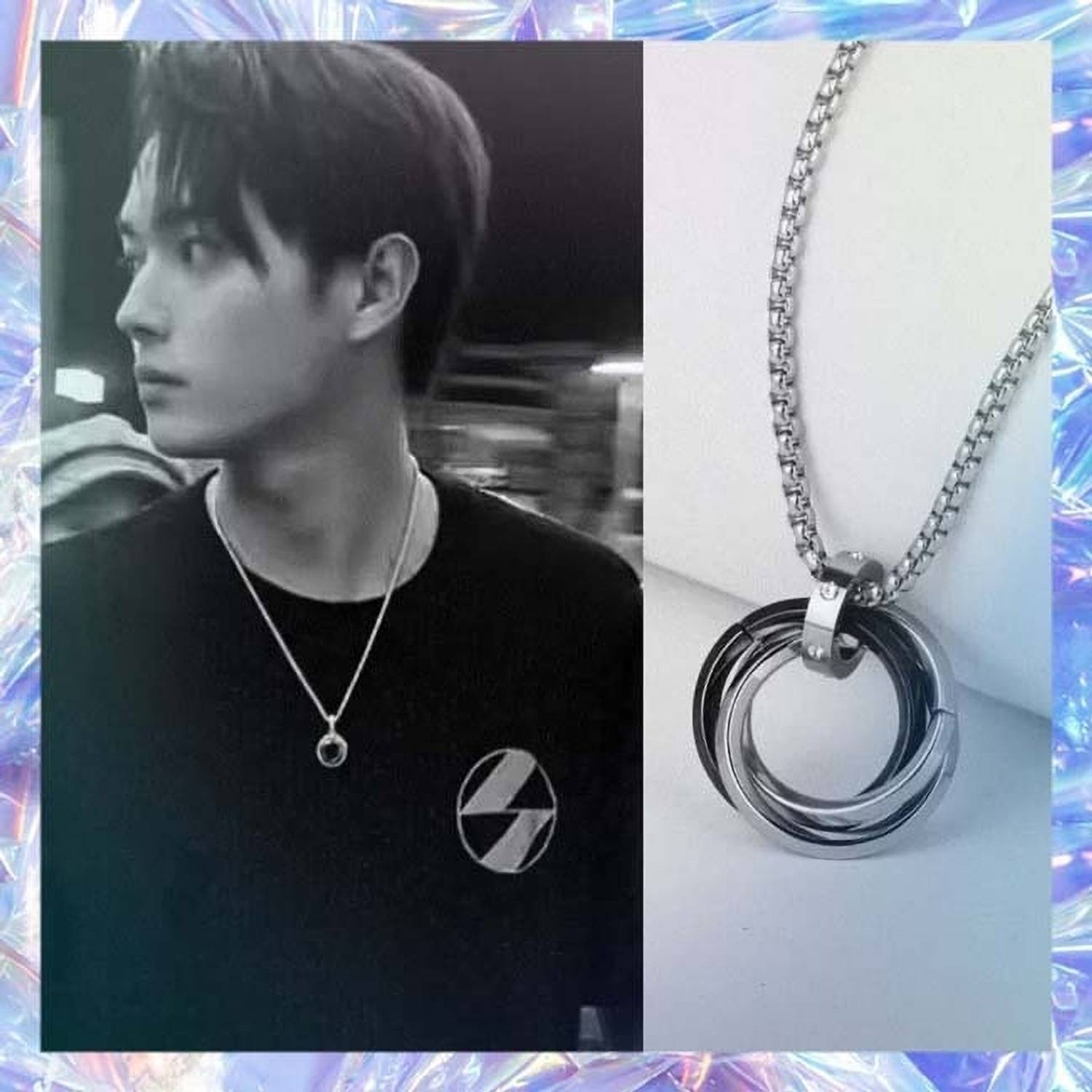 zebisco Men's Stainless Steel Interlocking Double Ring Pendant