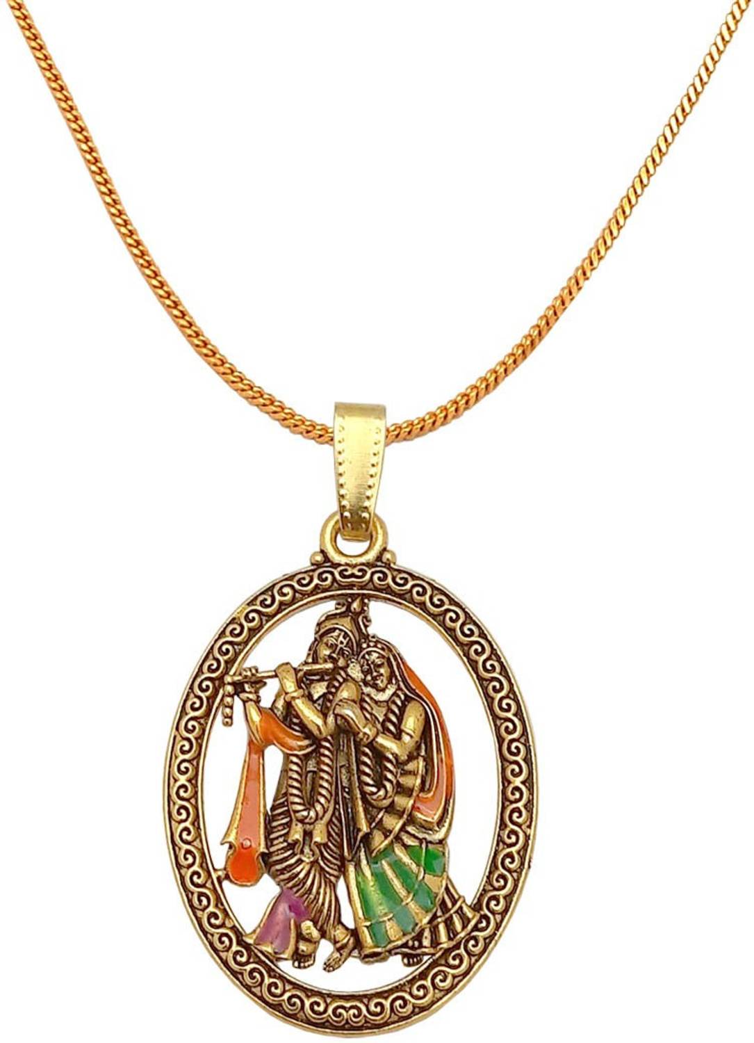 Ambhira Religious Lord Radha Krishna Pendant For Men & Women Gold-plated Brass Pendant Set