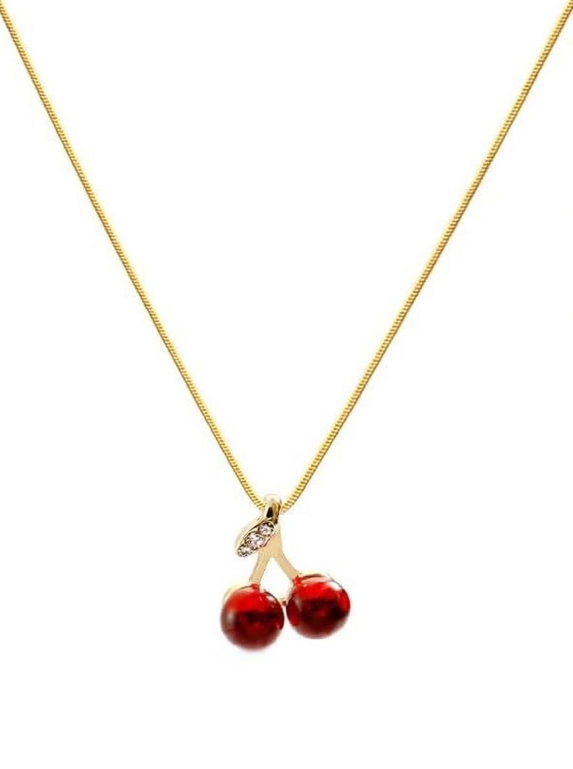 BLINKLOOK Ruby Cherry Pendant Necklace – Gold Chain Jewelry Gift for Girls & Women Gold-plated Alloy Pendant
