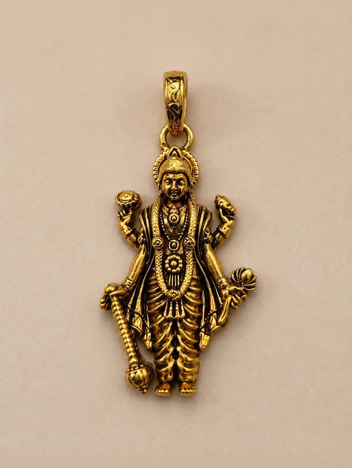 AMRAT NAATH - Fashion jewellery Small Size Shri Vishnu Narayan Mini Divine Shakti Pendant Gold-plated Brass Pendant