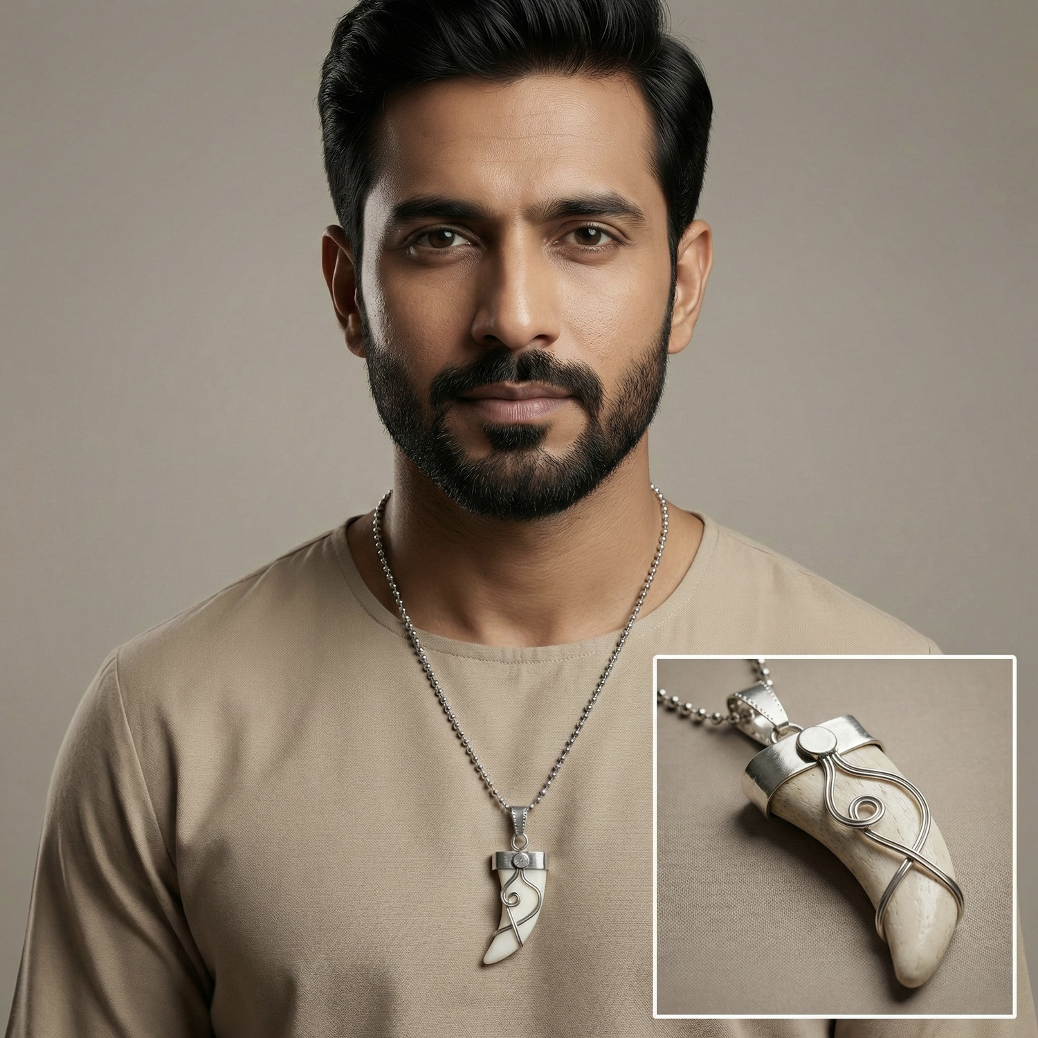 Image of KYOOT JEWELS Elephant Tooth Design Pendant With Chain For Men Alloy Pendant