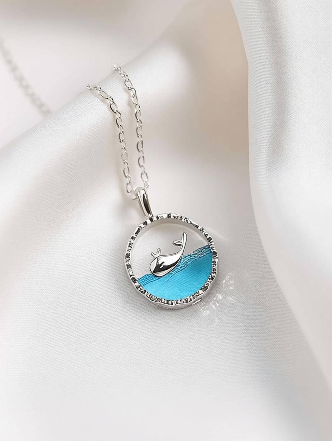 AARAV FASHION Trendy Crystal Blu Whale Beautiful Silver Plated Necklace Pendant Pendant Chains Sterling Silver Crystal Sterling Silver, Crystal Pendant Set