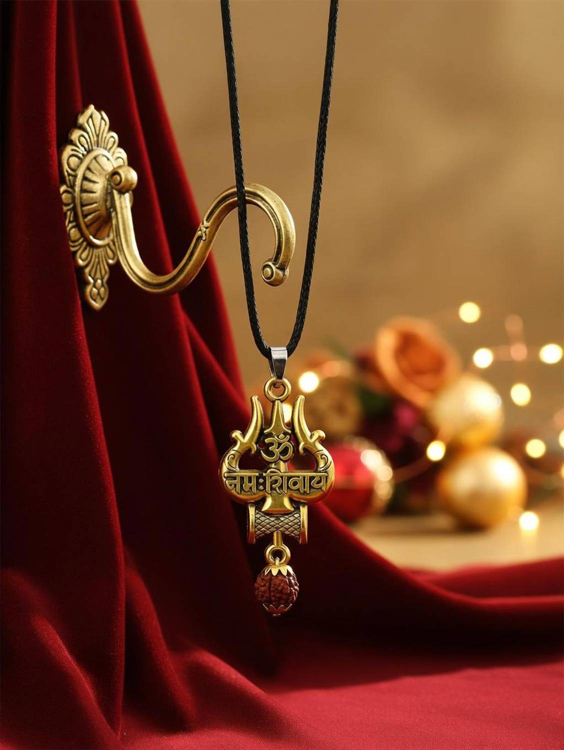 AFH Om Namah Shivay Trishul Damaru Shiva Cord Chain Pendant For Men and Women Metal Pendant
