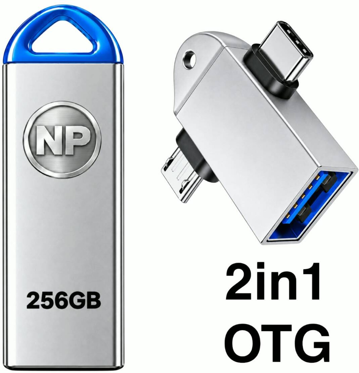 Image of NP 256GB PenDrive Quality OTG 256 GB OTG Drive Compatible with Audio Player, Desktop Computer, Gaming Console, Laptop, Mobile, Netbook, Tablet, Television USB 2.0 Metal Case (Silver, Mobile Pendrive)