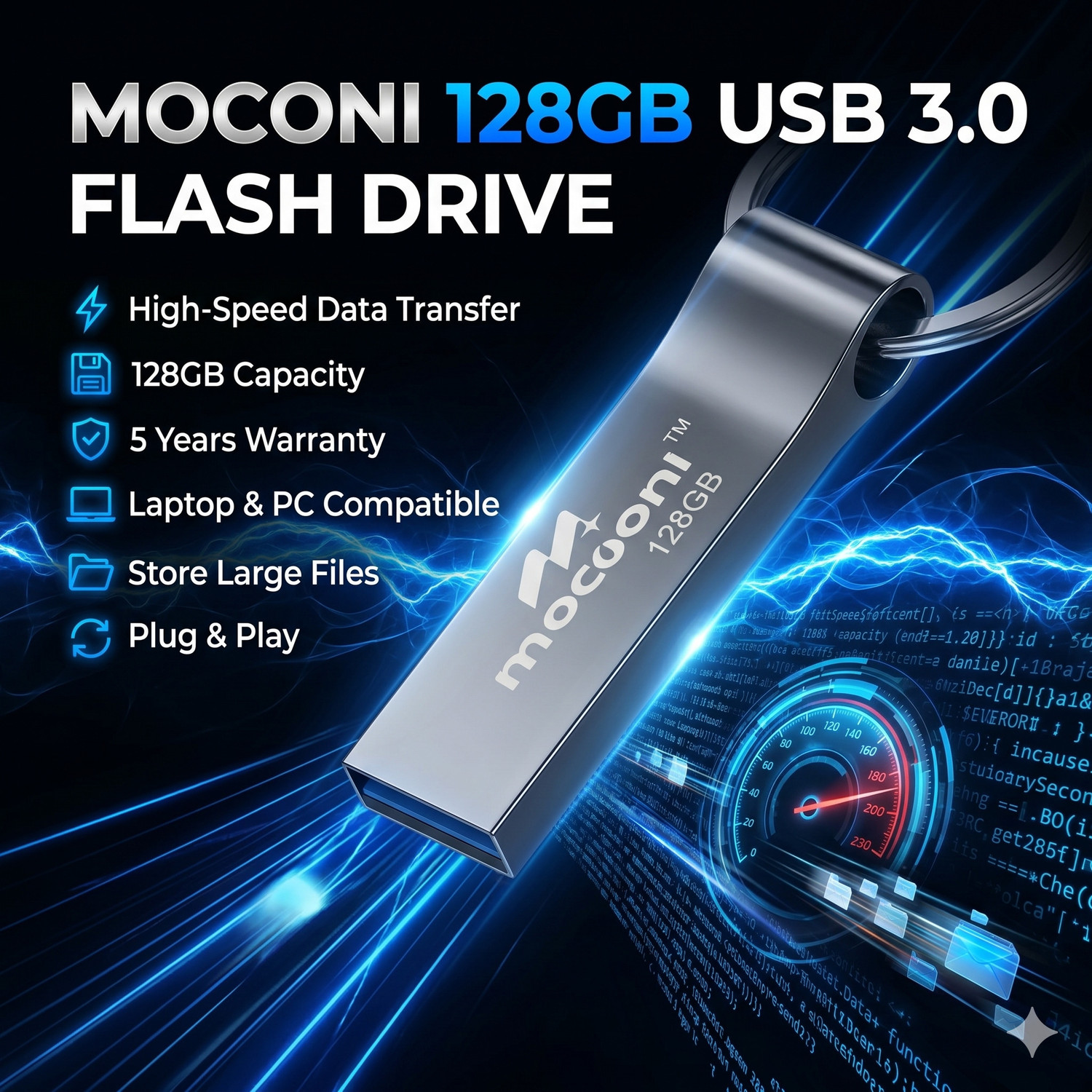 Image of MOCONI F-U3-1001 128 GB Pen Drive Compatible with Desktop Computer, Laptop, Mobile, Tablet, Television USB 3.0 Metal Case