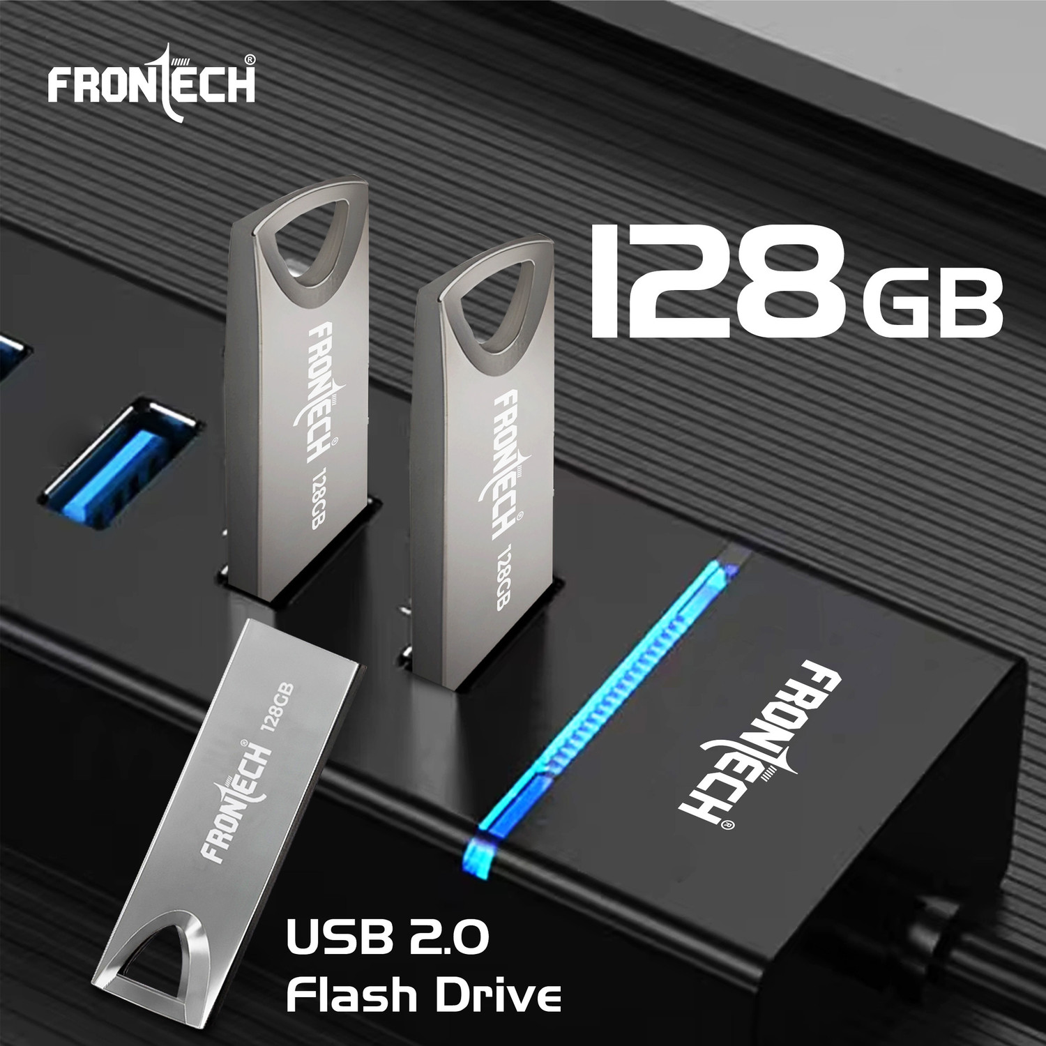 Image of Frontech 2.0 Flash Drive | 480 Mbps | High Speed | Wide Compatibility | Slim & Portable | 128 GB Pen Drive Compatible with Laptop, Desktop Computer USB 2.0 Metal Case (Grey)