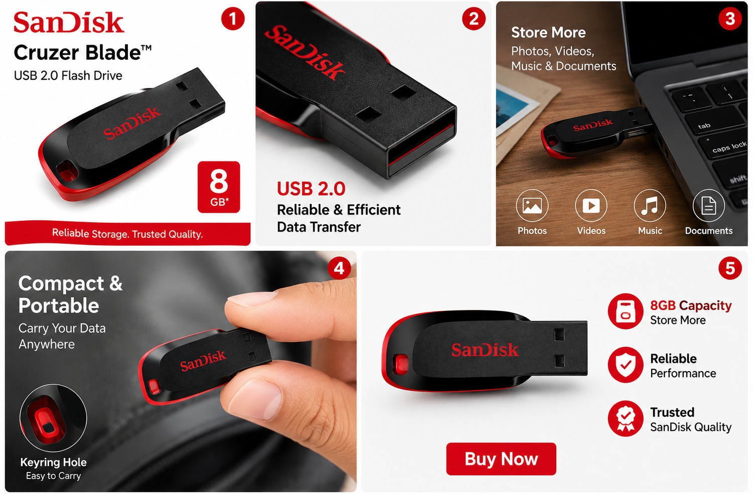 Image of SENDISK cruzer blade 8 GB Pen Drive Compatible with Laptop USB 2.0 Plastic Case