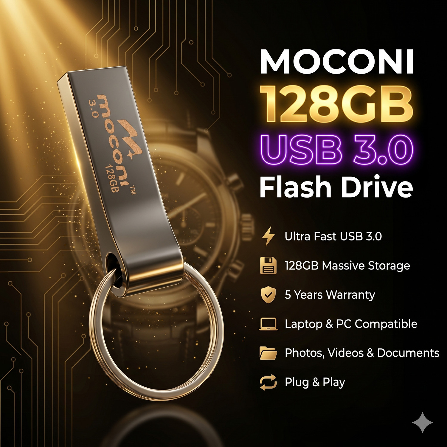 Image of MOCONI F-U3-1001 128 GB Pen Drive Compatible with Desktop Computer, Laptop, Mobile, Tablet, Television USB 3.0 Metal Case