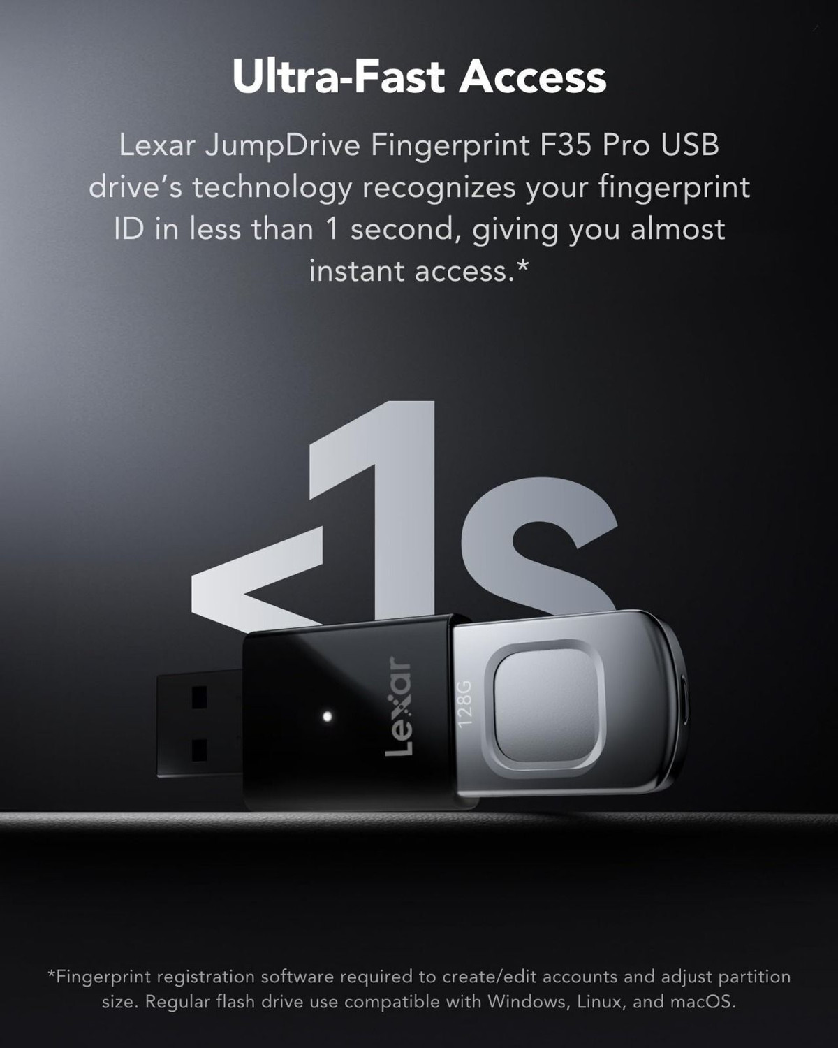 Image of Lexar Fingerprint F35 Pro Gen1 (400MB /s Read) 256 GB Pen Drive Compatible with Laptop USB 3.1 Metal Case