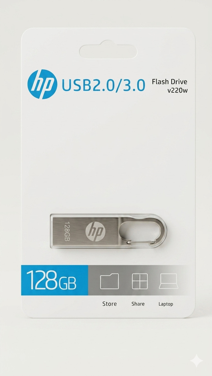 Image of HP V226w DJ 128 GB Pen Drive Compatible with Laptop, Desktop Computer, Netbook, Tablet USB 3.0, USB 2.0 Metal Case