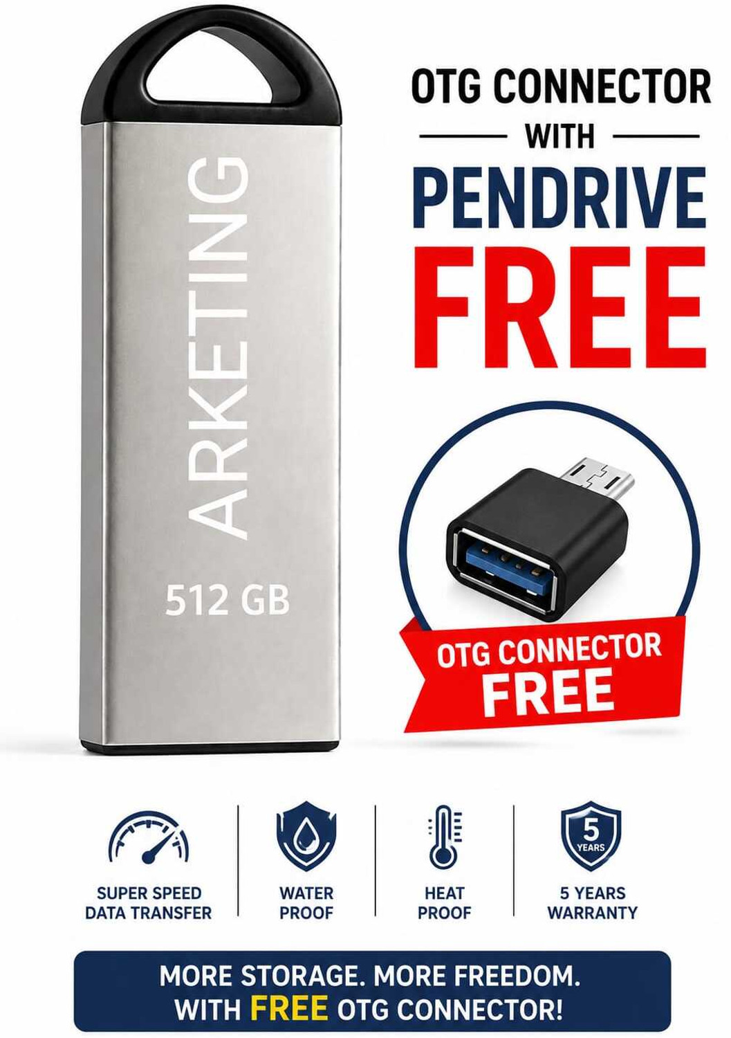 Image of ARKETING ARK-512-PD-020 512 GB Pen Drive Compatible with Audio Player, Desktop Computer, Gaming Console, Laptop, Mobile, Netbook, Tablet, Television USB 2.0, USB 3.0 Metal Case