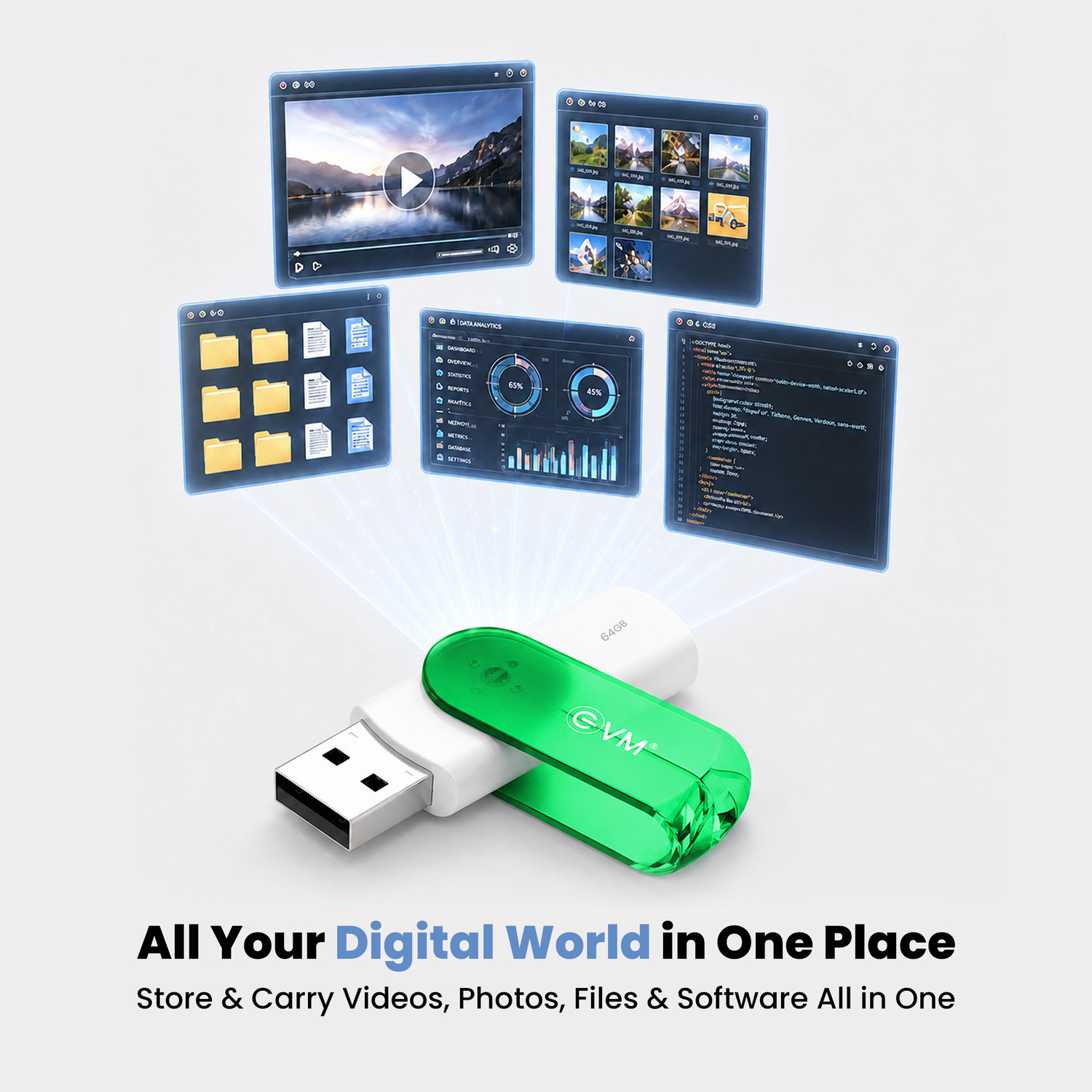 Image of EVM EnStick PDA3.2 64 GB Pen Drive Compatible with Laptop, Desktop Computer, Mobile, Television USB 3.2 Plastic Case