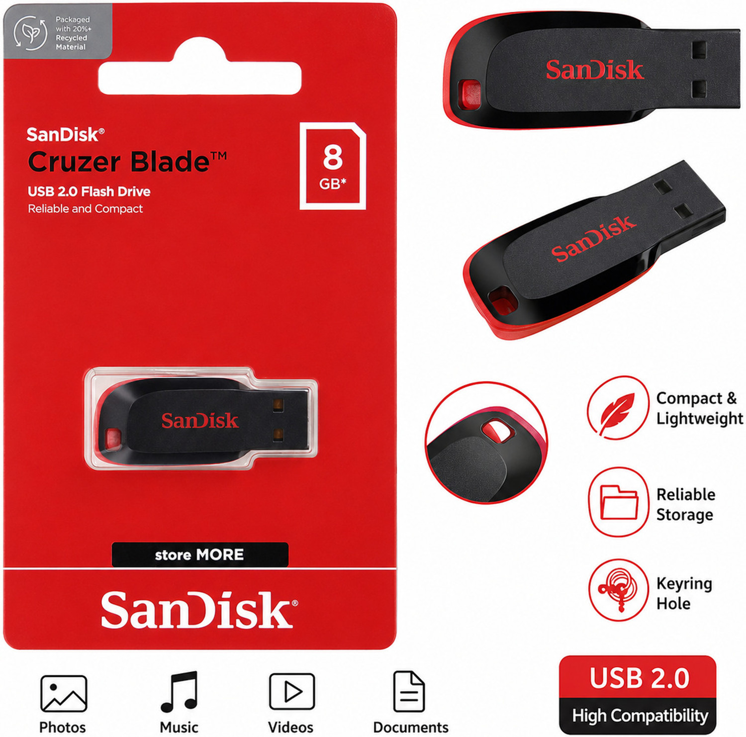Image of SENDISK cruzer blade 8 GB Pen Drive Compatible with Laptop USB 2.0 Plastic Case