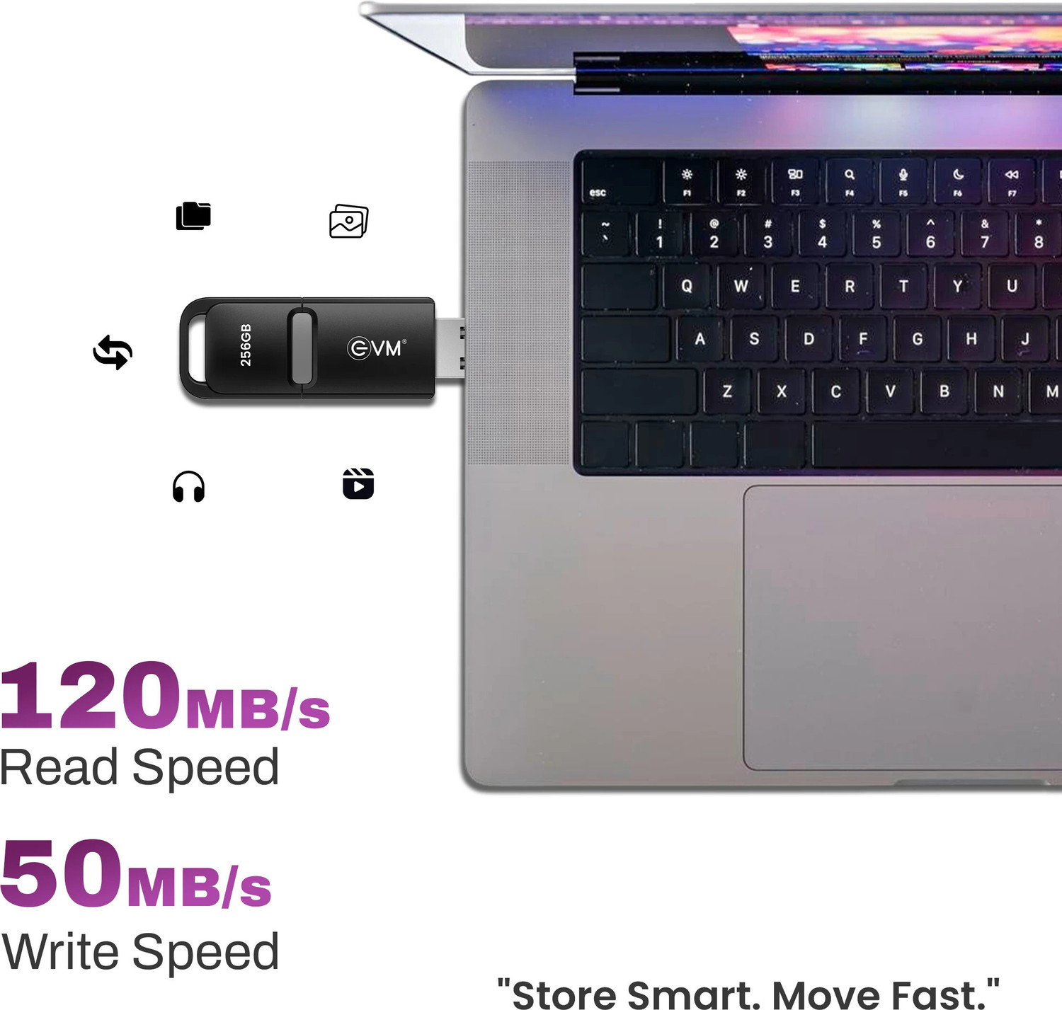 Image of EVM ENX /256G 256 GB Pen Drive Compatible with Laptop, Desktop Computer, Audio Player, Television USB 3.2 Plastic Case