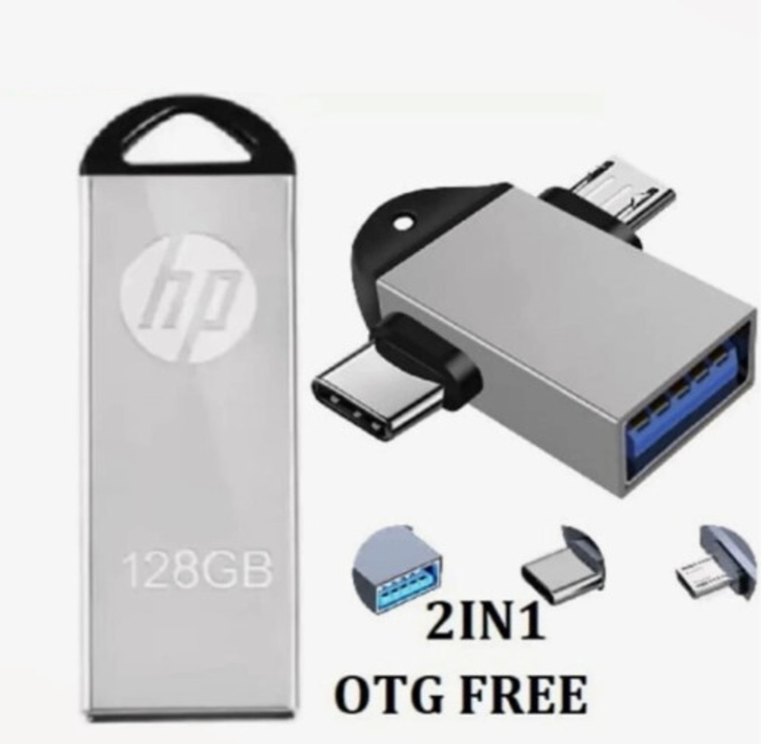 Image of HP V220W 128 GB + 2IN 1 OTG FREE 128 GB Pen Drive Compatible with Desktop Computer, Audio Player, Laptop, Mobile, Tablet USB 2.0, USB 3.0 Metal Case