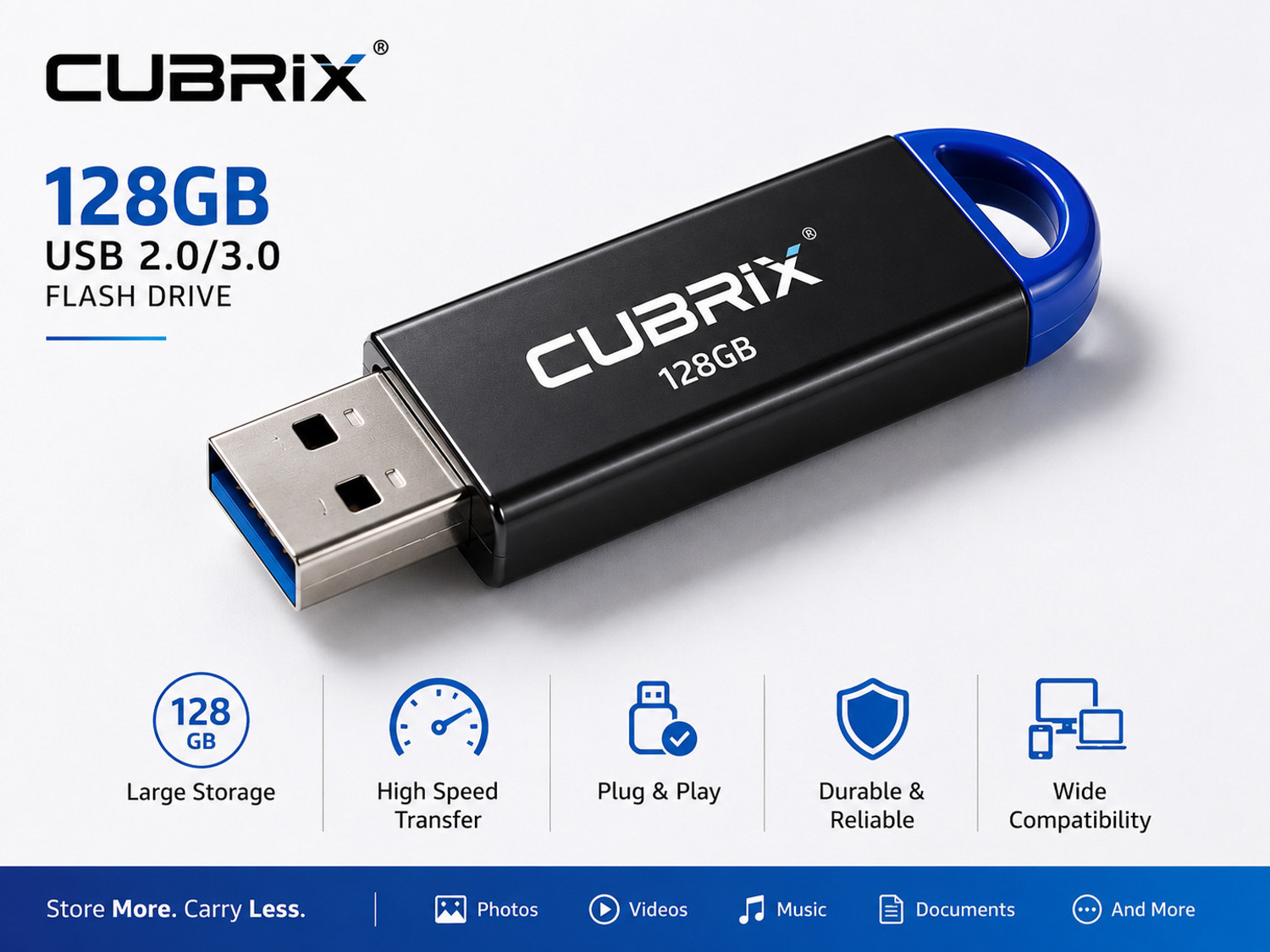 Image of CUBRIX Flash Drive 128GB 128 GB Pen Drive Compatible with Audio Player, Desktop Computer, Gaming Console, Laptop, Mobile, Netbook, Tablet, Television USB 2.0, USB 3.0 Metal Case