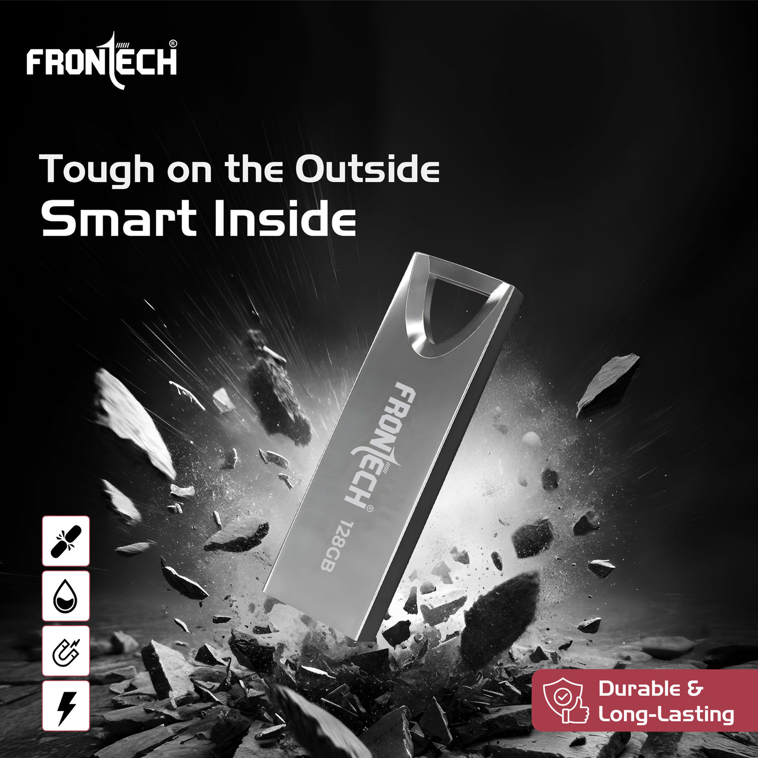 Image of Frontech 2.0 Flash Drive | 480 Mbps | High Speed | Wide Compatibility | Slim & Portable | 128 GB Pen Drive Compatible with Laptop, Desktop Computer USB 2.0 Metal Case (Grey)