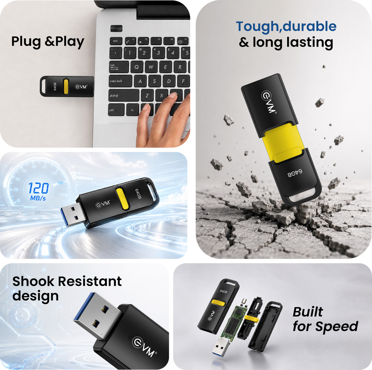 Image of EVM ENX /64G 64 GB Pen Drive Compatible with Laptop, Desktop Computer, Audio Player, Television USB 3.2 Plastic Case