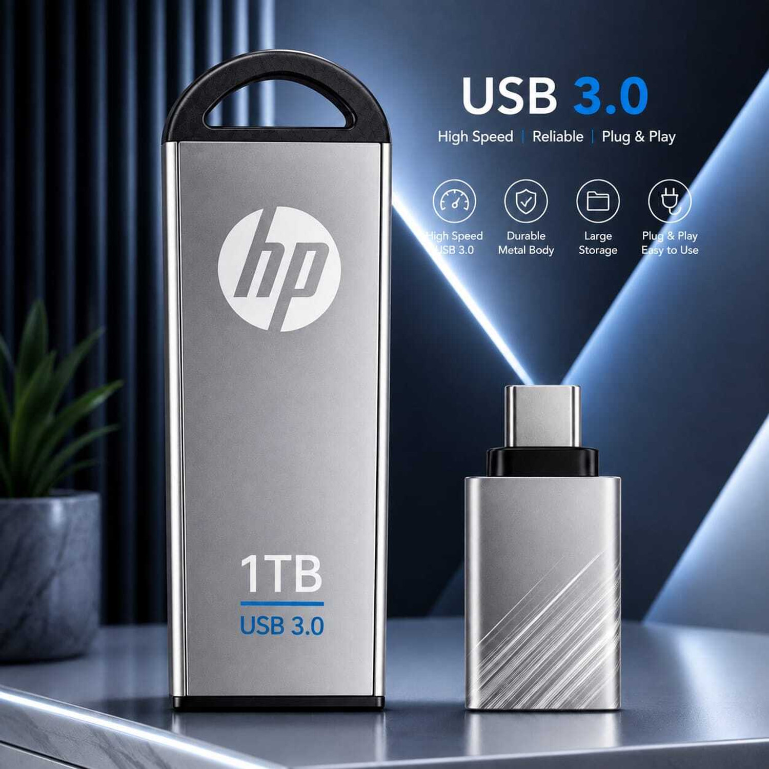 Image of HP V220 1 TB Pen Drive Compatible with Audio Player, Desktop Computer, Gaming Console, Laptop, Mobile, Netbook, Tablet, Television USB 3.0 Metal Case