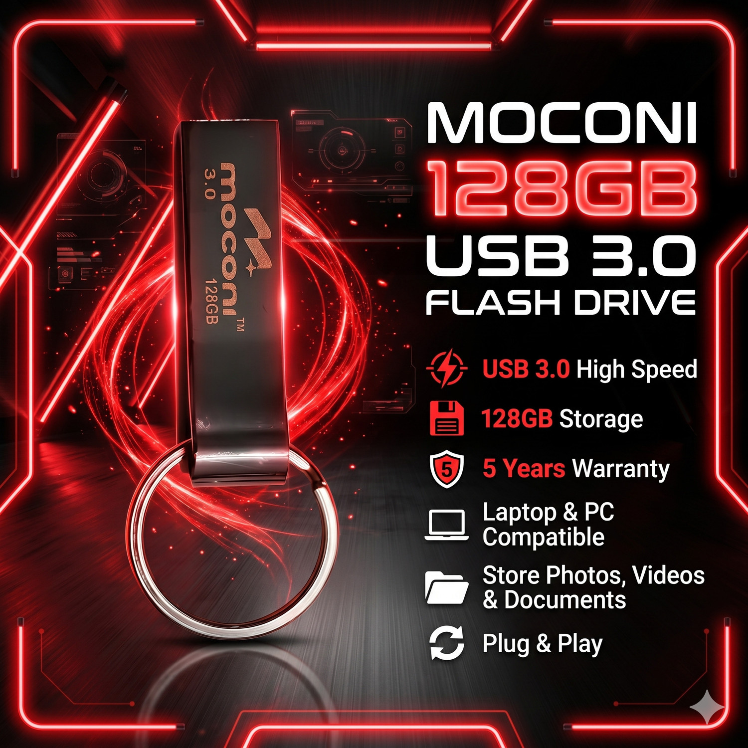 Image of MOCONI F-U3-1001 128 GB Pen Drive Compatible with Desktop Computer, Laptop, Mobile, Tablet, Television USB 3.0 Metal Case