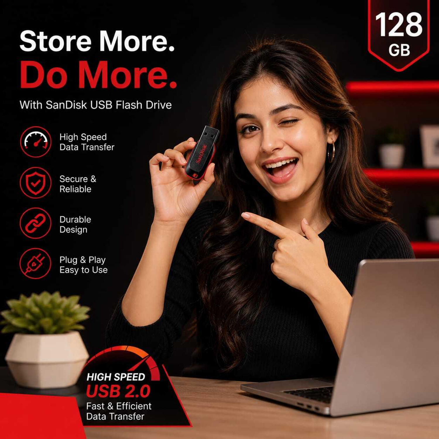 Image of SanDisk Cruzer Blade SDCZ50 128 128 GB Pen Drive Compatible with Audio Player, Desktop Computer, Gaming Console, Laptop, Mobile, Netbook, Tablet, Television USB 2.0 Plastic Case