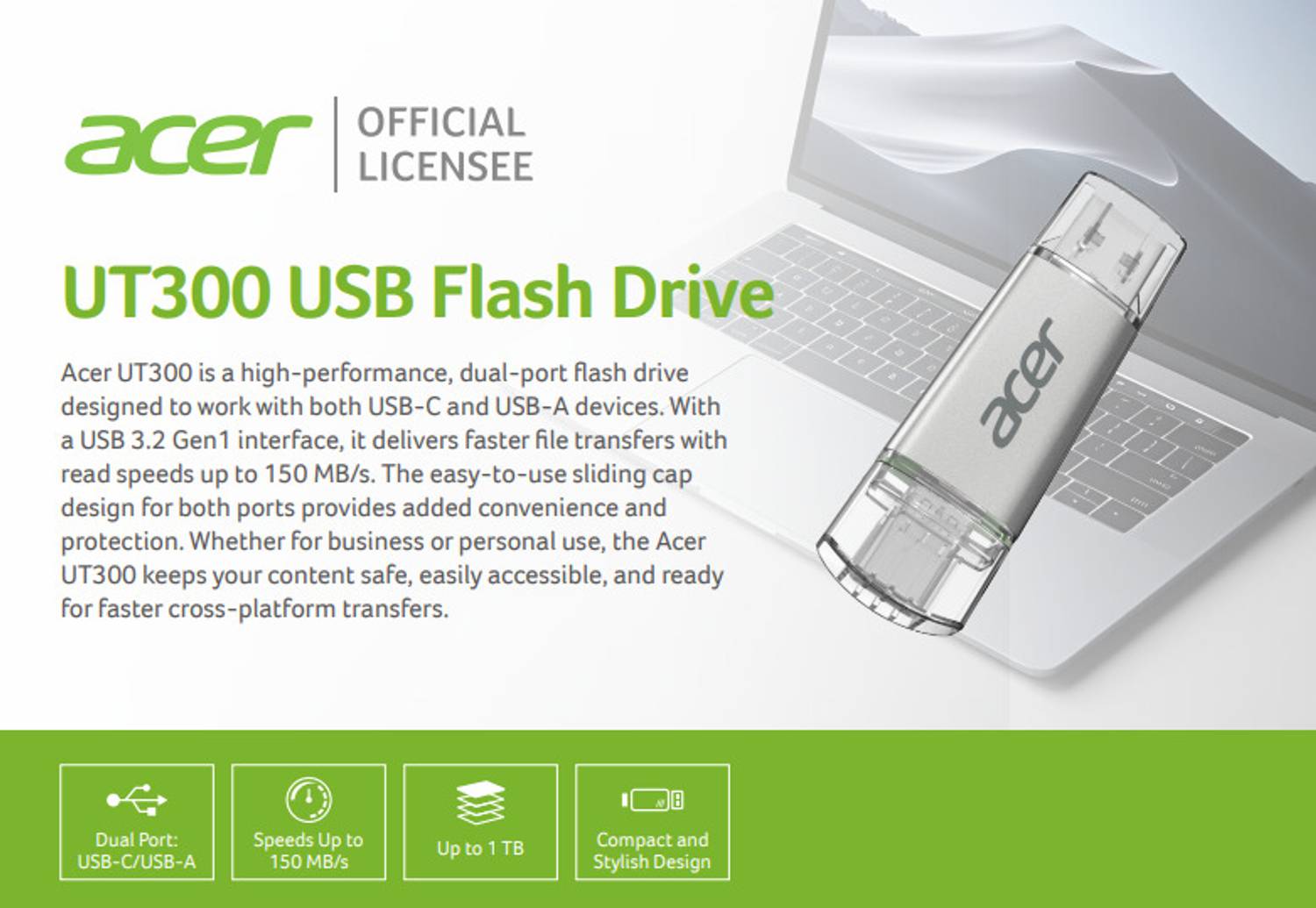 Acer Premium UT300 128GB USB 3.2 Dual Port Drive - Image 5