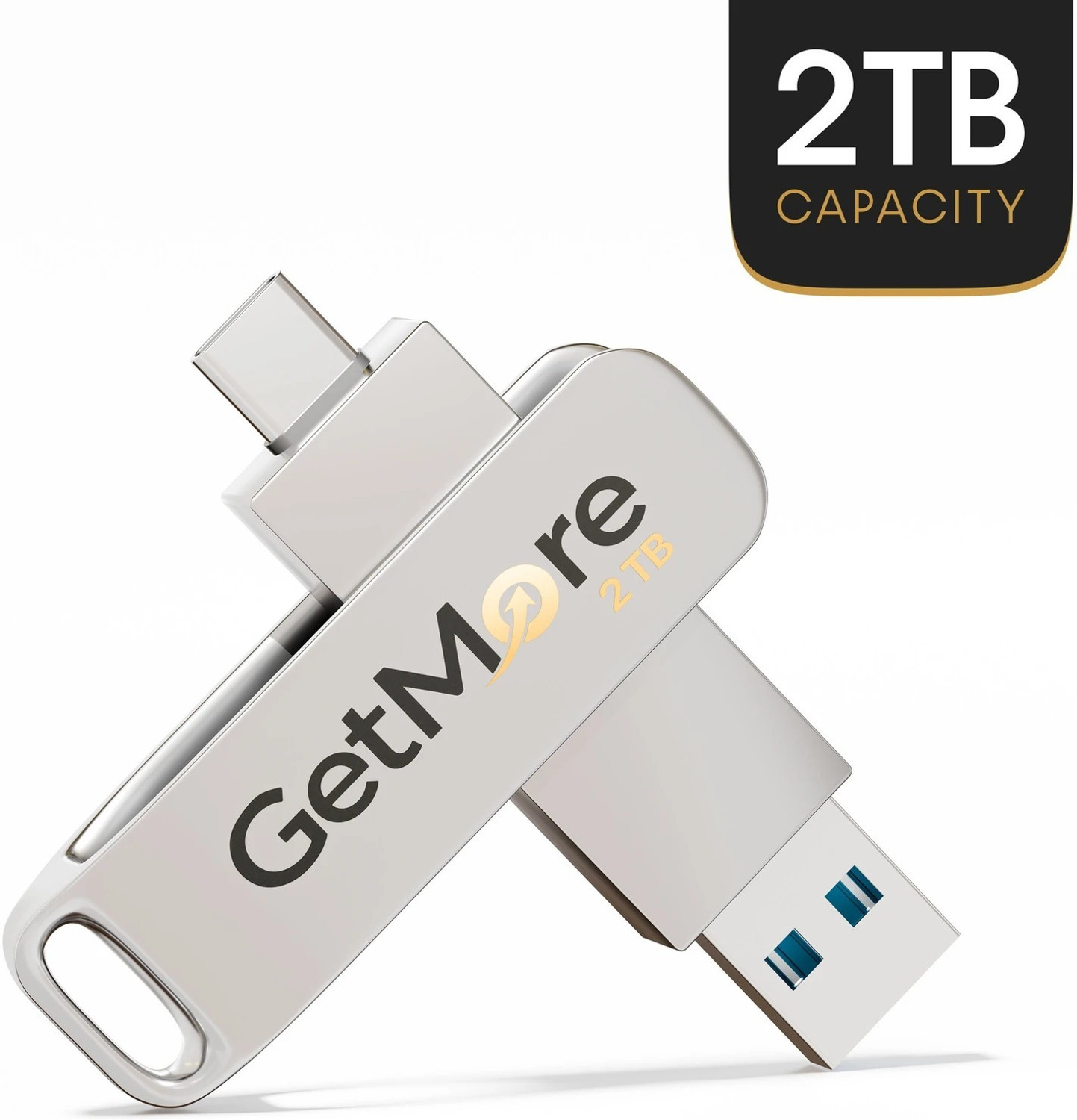 Image of Getmor mobile storage type-C & USB type-A 2 TB OTG Drive Compatible with Desktop Computer, Laptop, Mobile, Television, Audio Player USB 3.0 Metal Case (Silver, Type C)