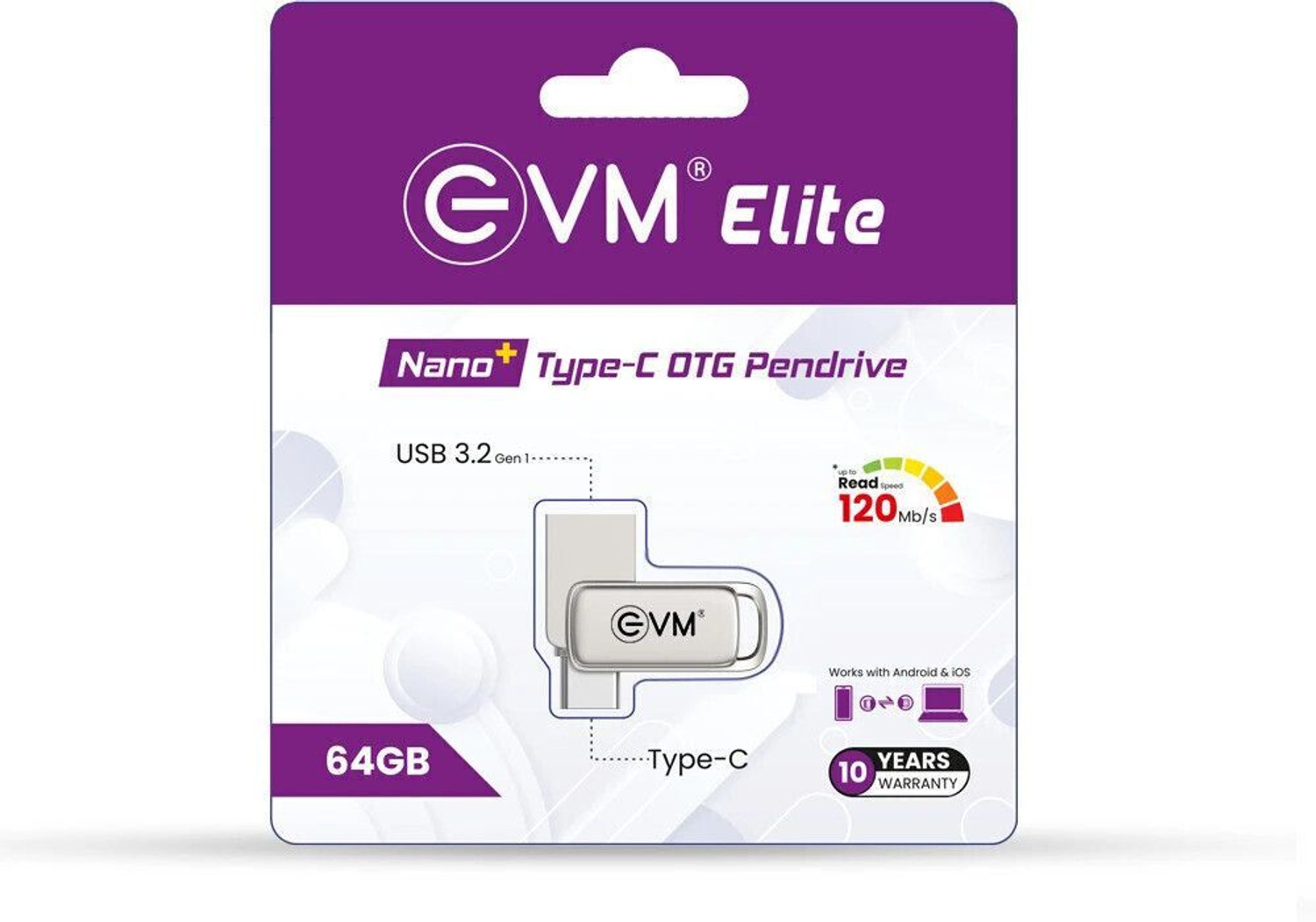 Image of EVM EEPOT /64G 64 GB OTG Drive Compatible with Desktop Computer, Laptop, Mobile, Tablet USB 3.2 Metal Case