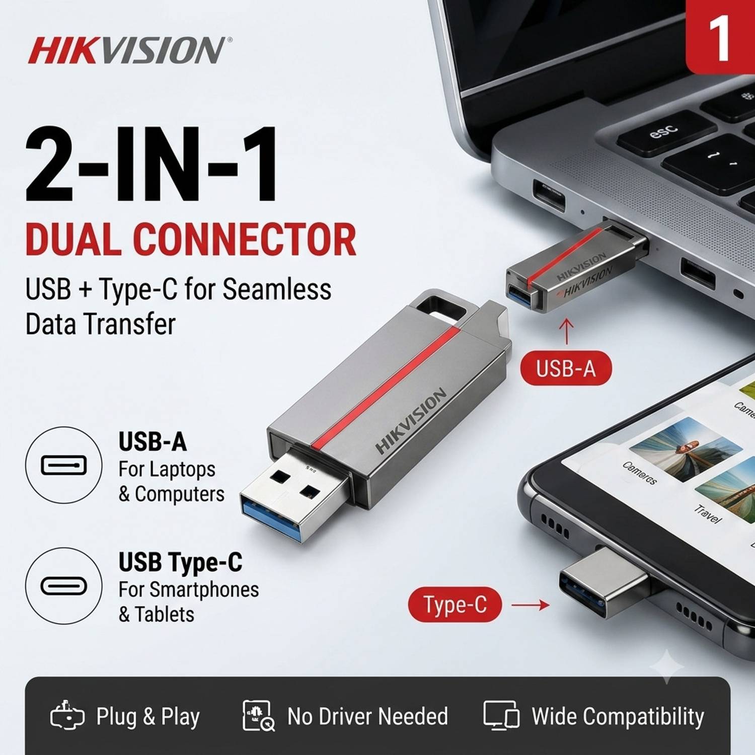 HIKVISION E307C 128GB OTG Drive USB 3.2 Metal Case - Image 3