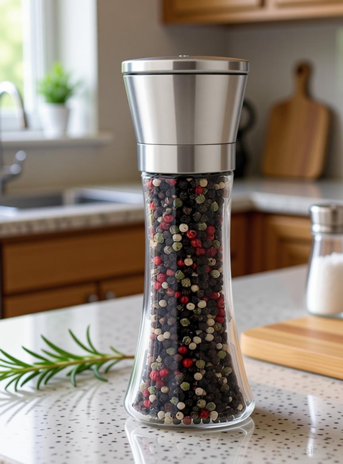 Image of Onprix Stainless Steel Salt and Black Pepper Mill Grinder Shakers Glass Traditional Pepper Mill