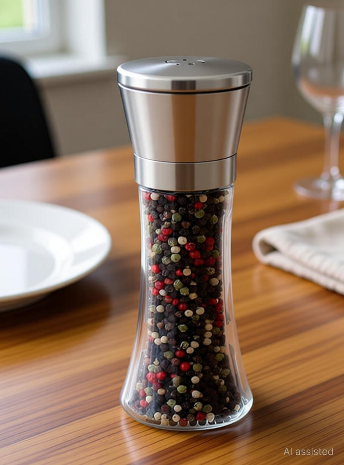 Image of Onprix Stainless Steel Salt and Black Pepper Mill Grinder Shakers Glass Traditional Pepper Mill