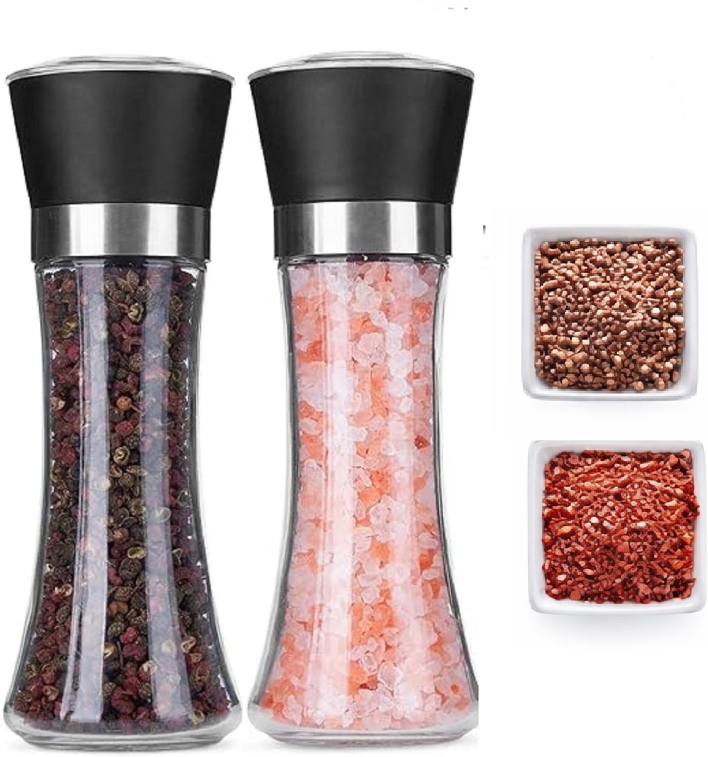 Image of LAKSHMINARAYAN SALES salt Pepper Bottle Mill Shaker with Adjustable Ceramic Blades for Coarseness Glass Traditional Pepper Mill