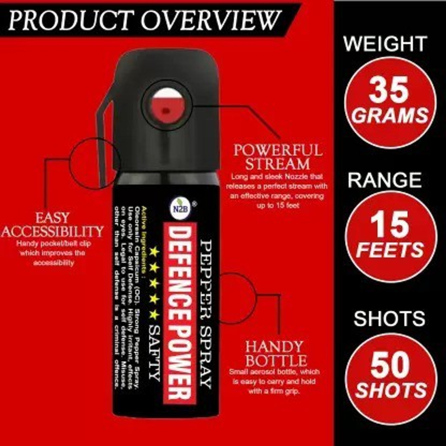 Image of N2B Defence Power Women Self Defence Pepper Spray for Safety /Protection Pepperspray Pepper Stream Spray