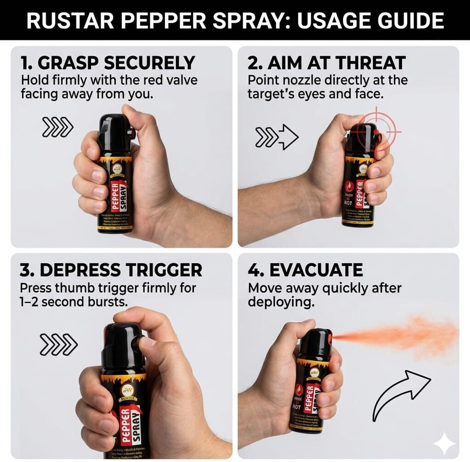 Image of RUSTAR Pepper Spray for Women Safety- Self Defense Spray (55ml each, Pack of 2) Pepper Stream Spray