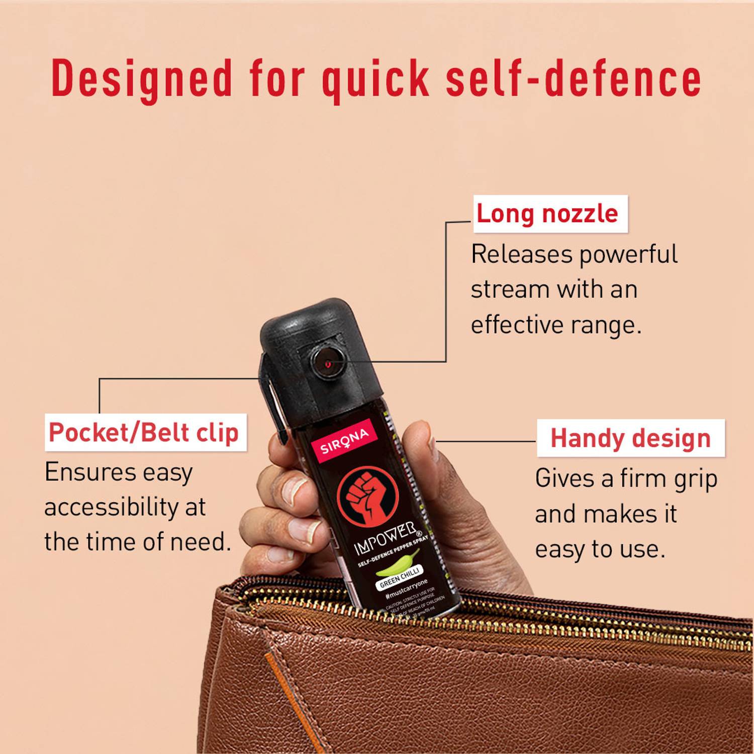 Impower Green Chilli Self-Defence Spray, 12 Ft Range, Pocket Size - Image 4
