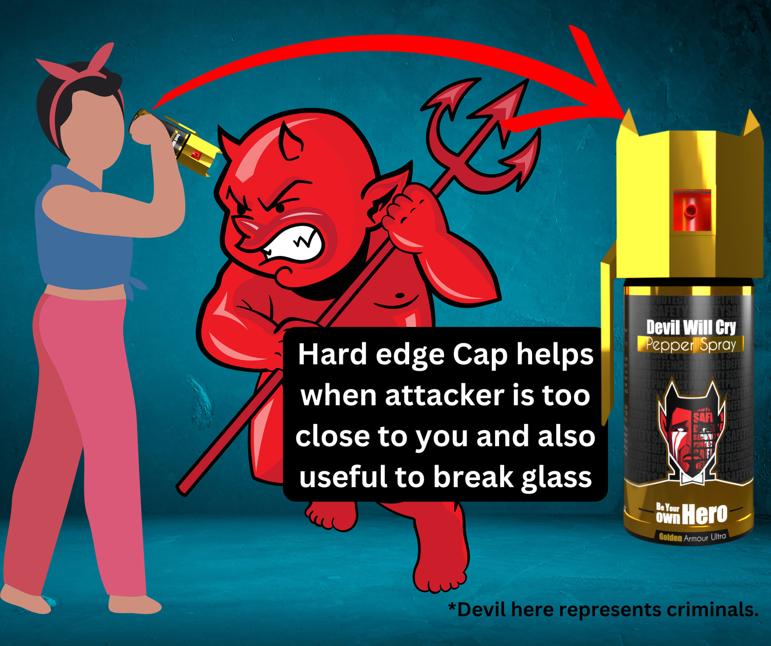 Image of Devil Will Cry Pepper spray with glass breaker cap and free holster Pepper Foam Spray