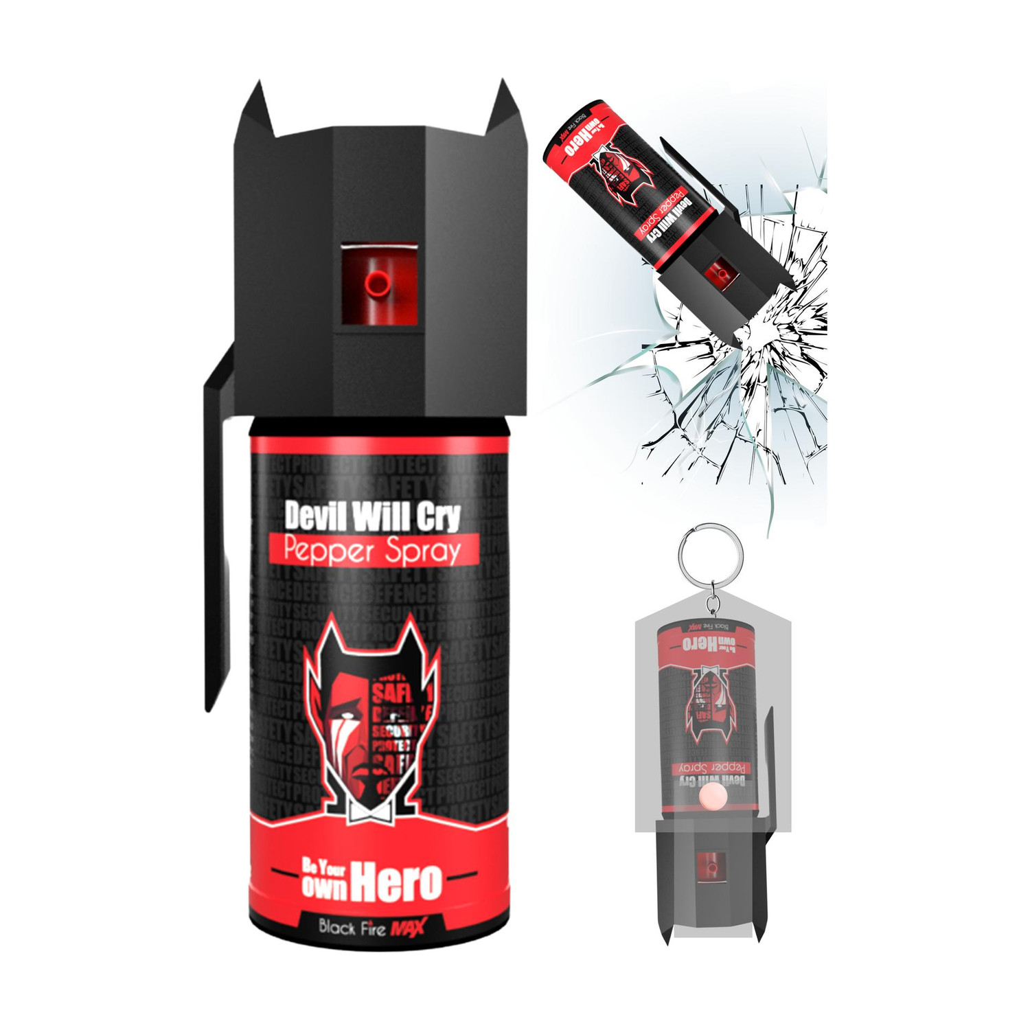 Image of Devil Will Cry Pepper spray with glass breaker cap and free holster Pepper Foam Spray
