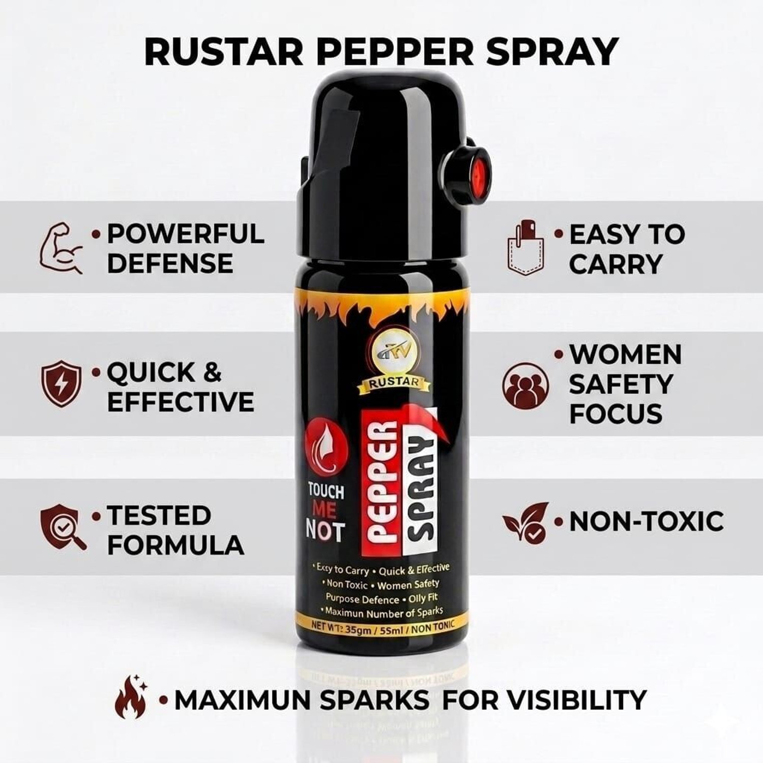 Image of RUSTAR Pepper Spray for Women Safety- Self Defense Spray (55ml each, Pack of 2) Pepper Stream Spray