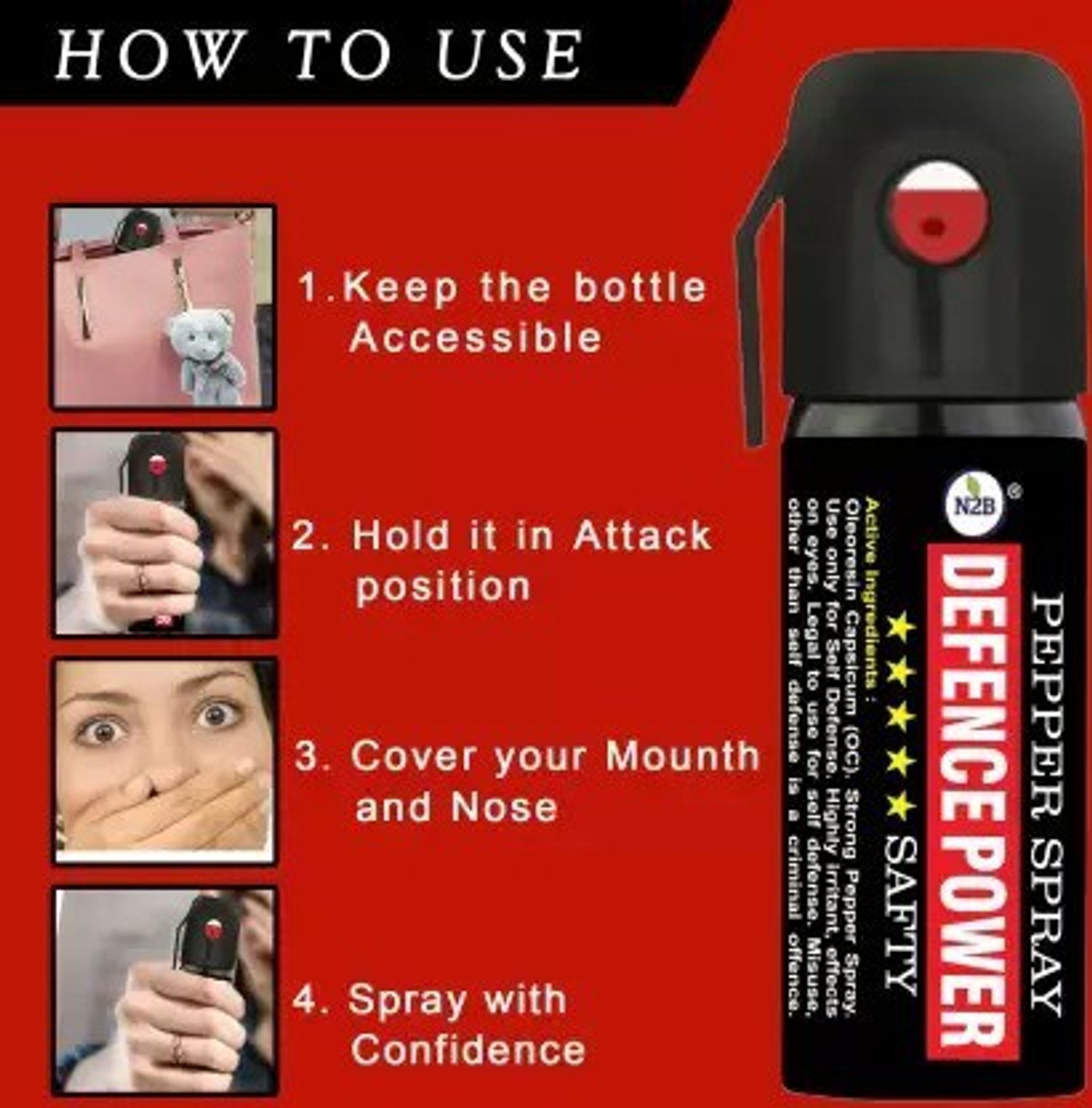 Image of N2B Defence Power Women Self Defence Pepper Spray for Safety /Protection Pepperspray Pepper Stream Spray