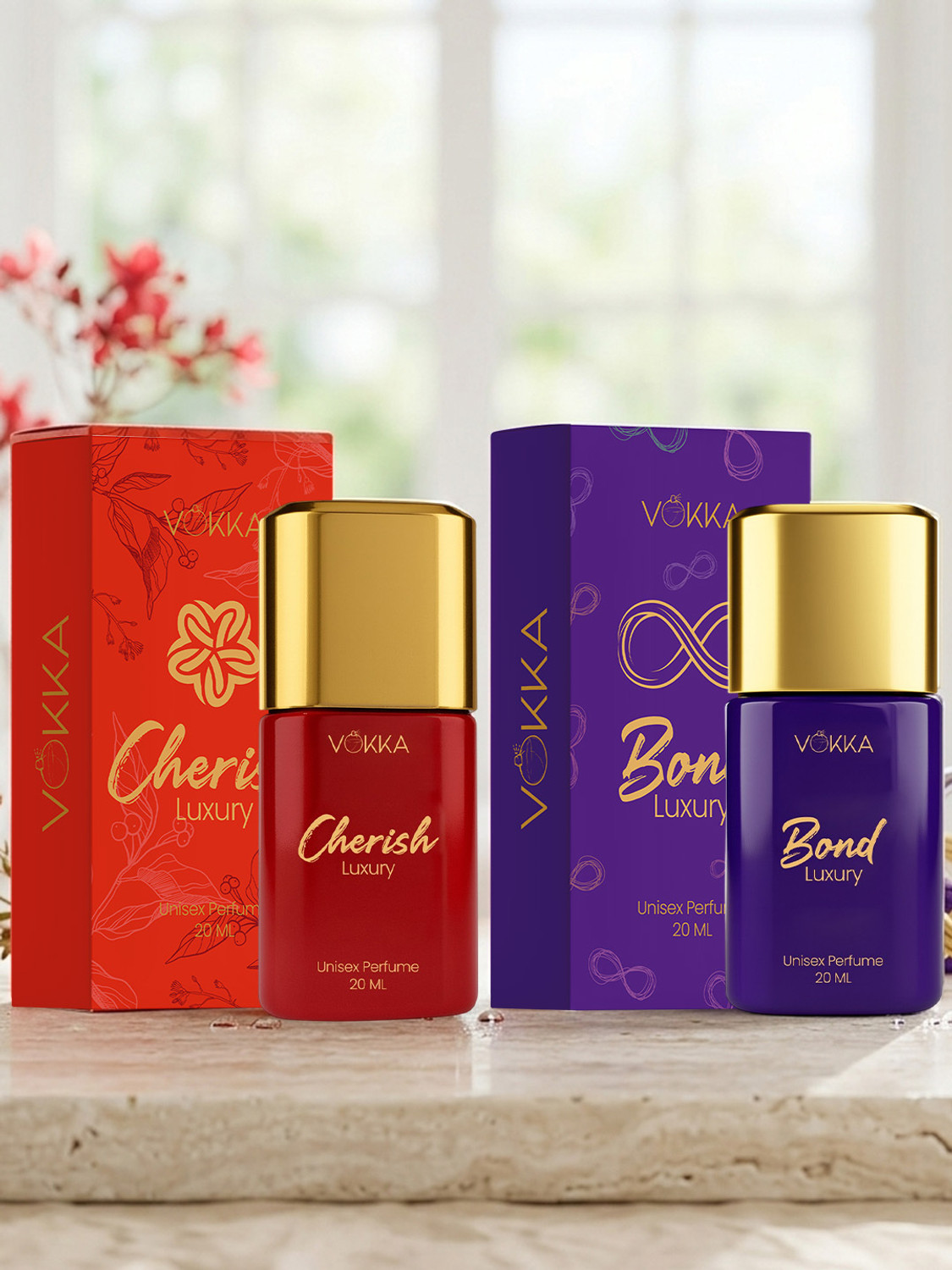 Image of VOKKA Cherish & Bond Luxury Long Lasting Unisex Perfume Combo 20ml x 2 | Eau de Parfum - 40 ml