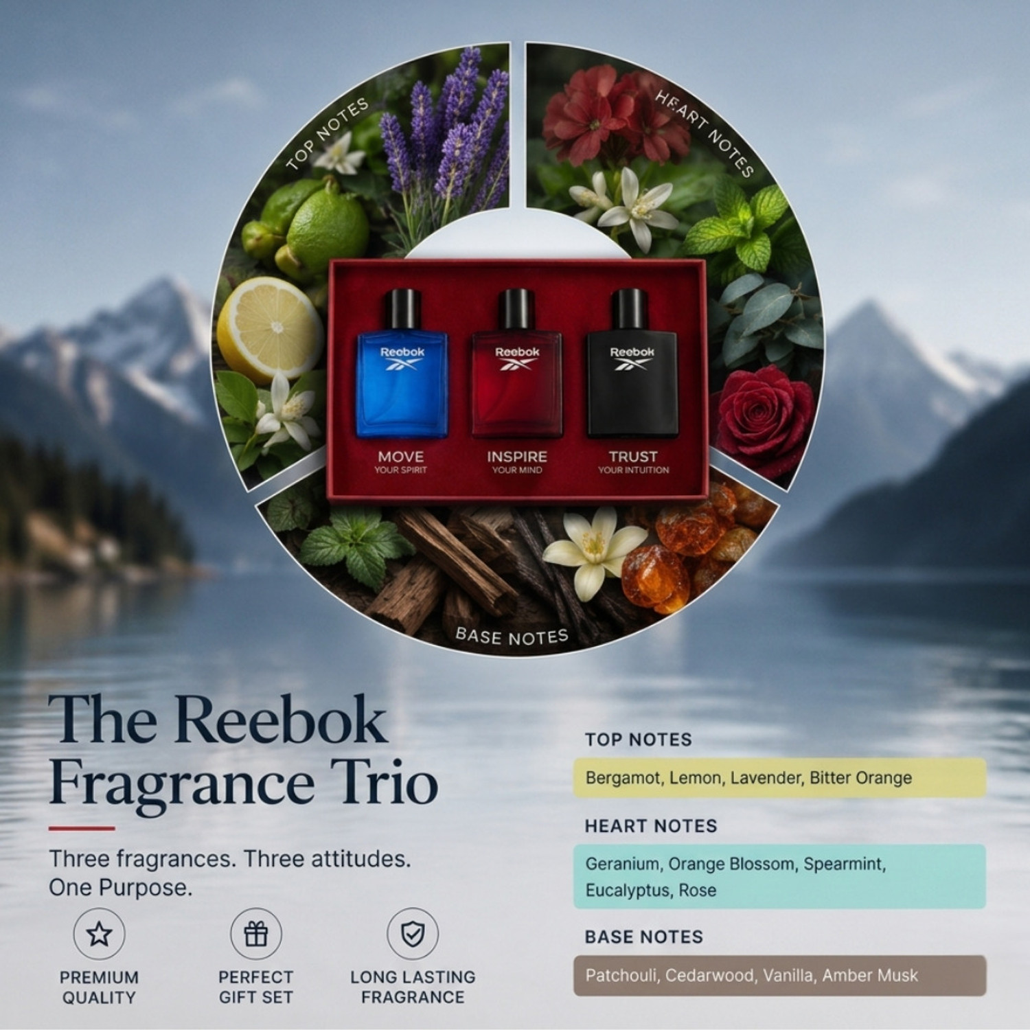 Image of REEBOK EDT Trio Gift Set | Move + Inspire + Trust EDT Perfume for Men 3x25ml Eau de Toilette - 75 ml