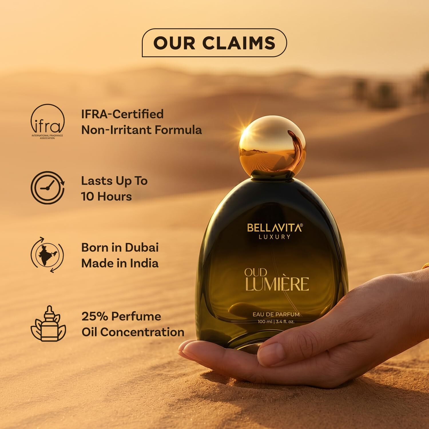 Image of BELLAVITA LUXURY OUD LUMIERE | Dubai Crafted | Perfume For Man | Premium Long Lasting Eau de Parfum - 100 ml (For Men)