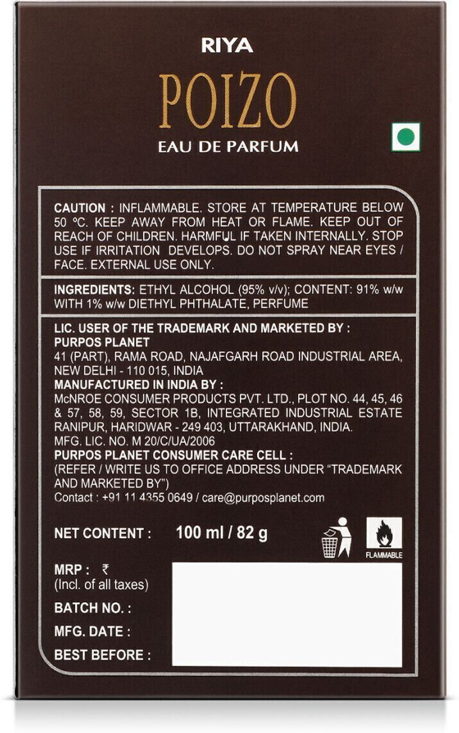 Image of RIYA POIZO Perfume 100 ML With 10 ML Bindas |Long Lasting Fragrance Eau de Parfum - 110 ml