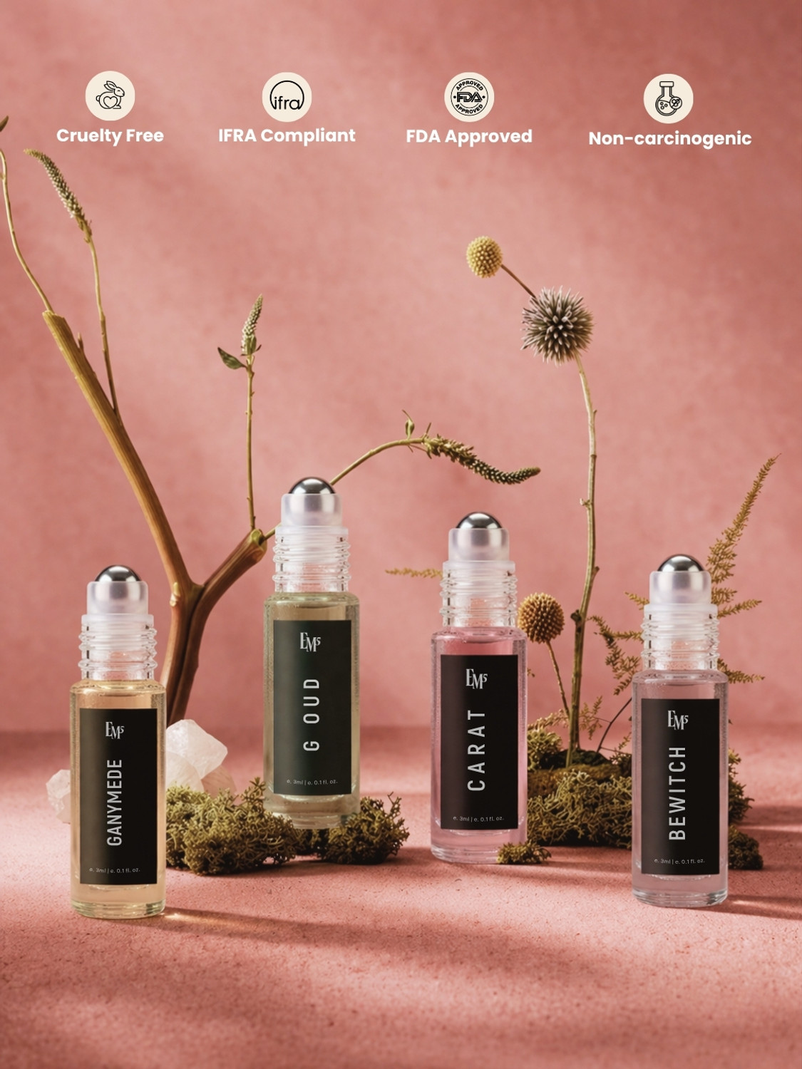Image of Em5 Set of 4 Roll-On (Attar) - Pure Oil Perfume - 12 ml