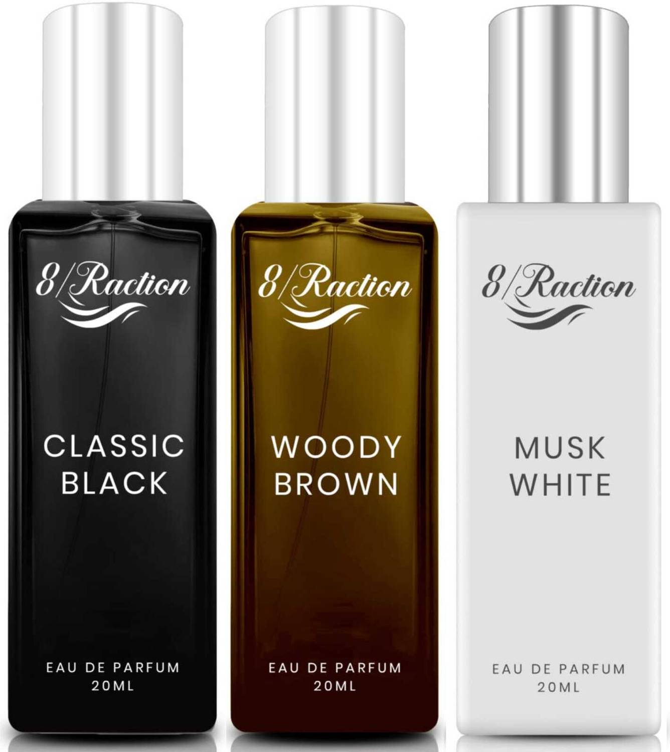 8Raction Platinum Luxury parfum Classic Black+Woody Brown+Musk White 20ml Combo-03 Eau de Parfum  -  60 ml